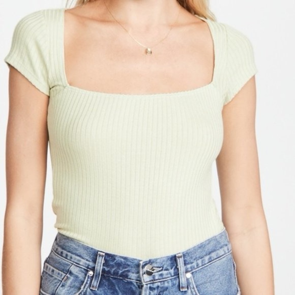 reformation bardot top in light green